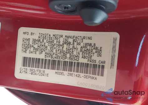 2013 Toyota Corolla Le из США, поврежденный, VIN 5YFBU4EEXDP156342